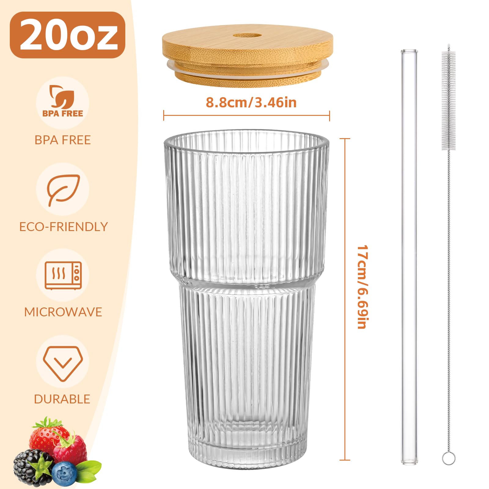 AUFXKOO 4-pack ribbed cups with lids and straws for easy hydration.