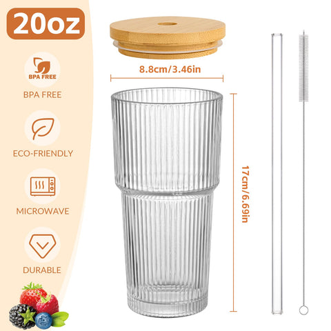 AUFXKOO 4-pack ribbed cups with lids and straws for easy hydration.