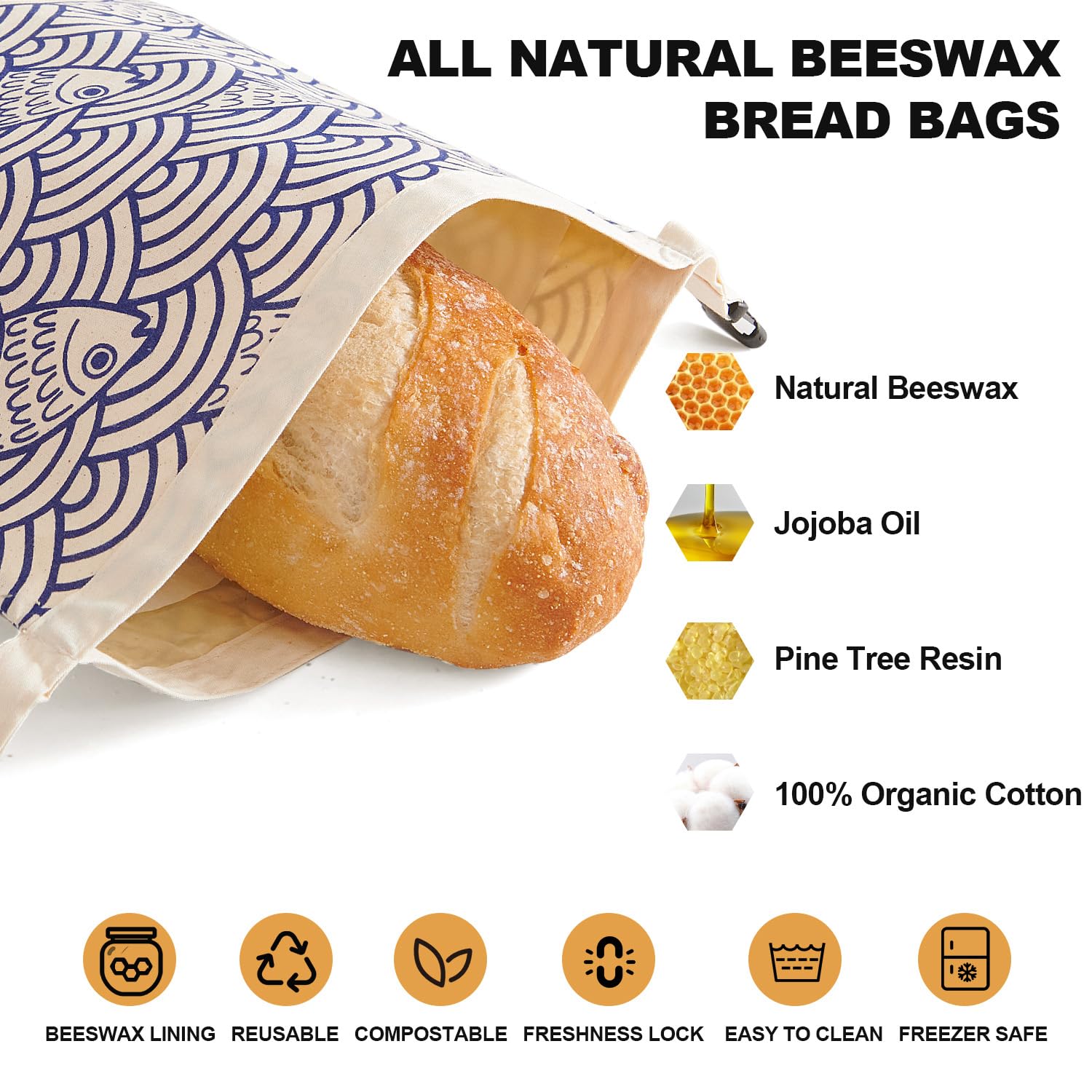 Augine beeswax bread bag fridge-freezer-friendly for versatile storage.