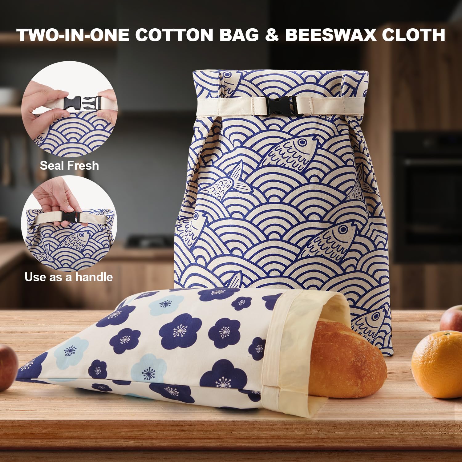Augine beeswax bread bag spacious loaves fits large loaves.