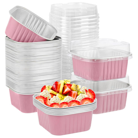 Augoog pink mini foil cups with lids for easy serving and portability.