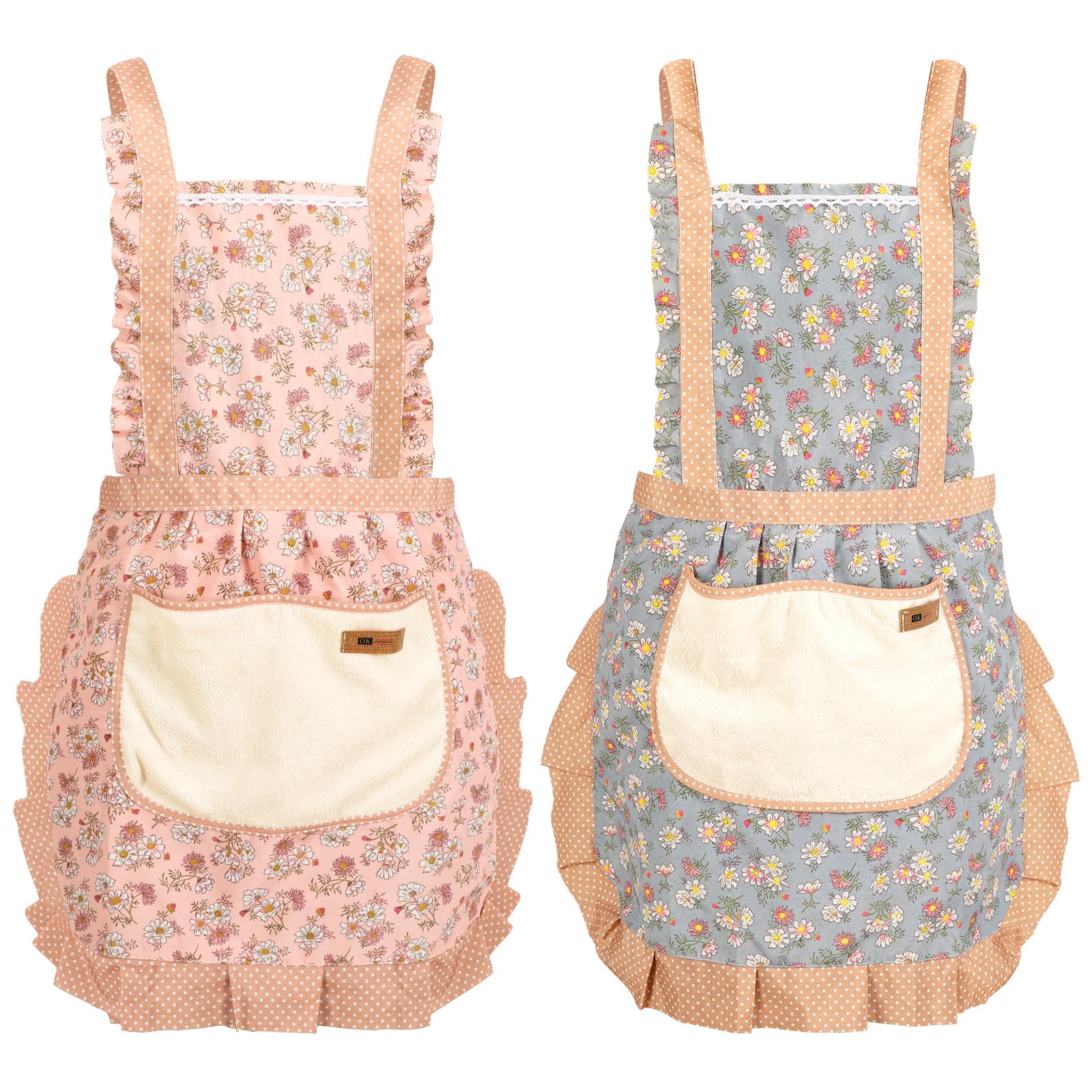 AUGSUN floral pink apron with large pockets for easy storage.