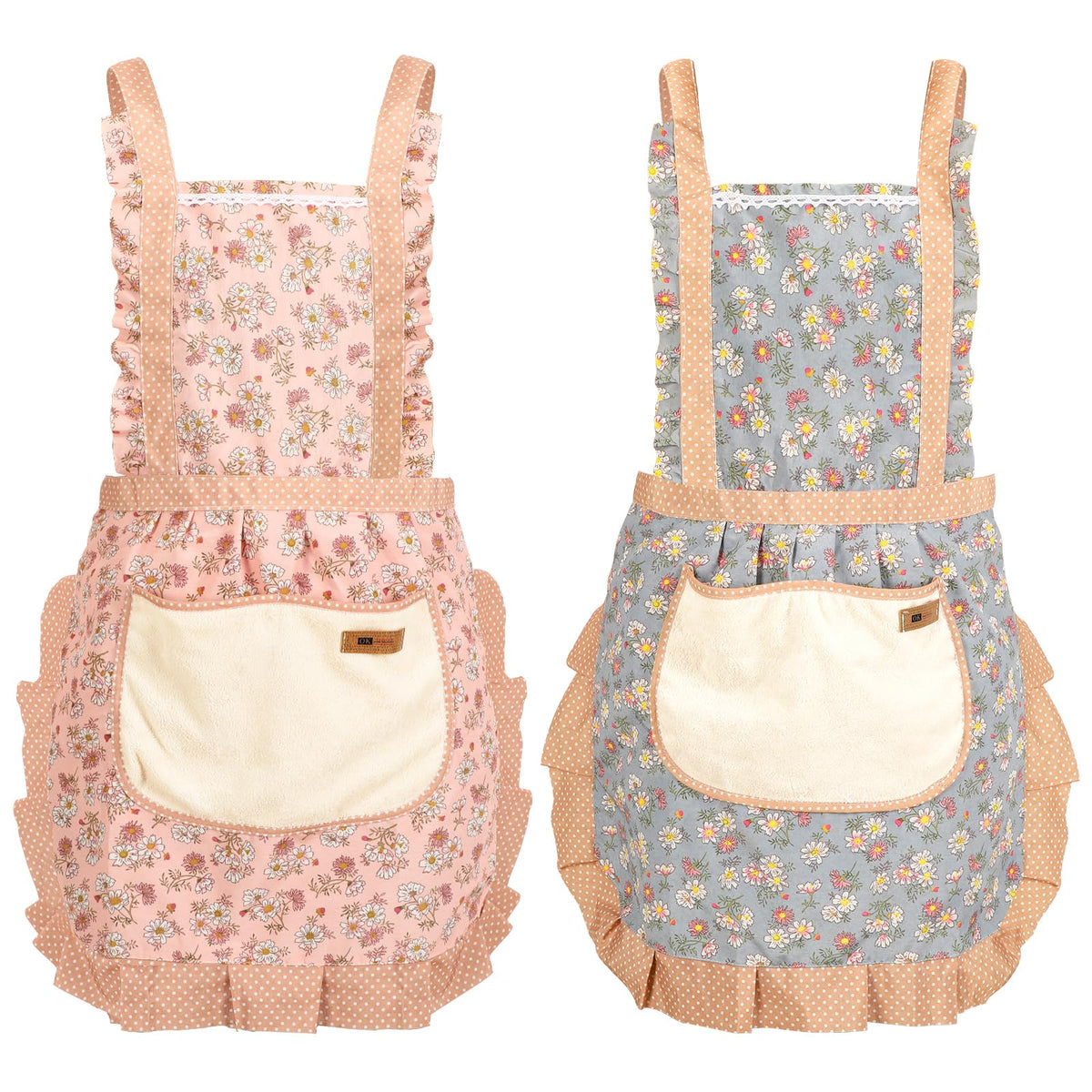 AUGSUN floral pink apron with large pockets for easy storage.