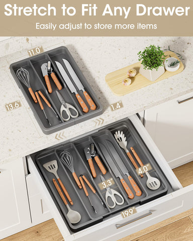 Aujen adjustable utensil tray with anti-slip pads keeps items secure.