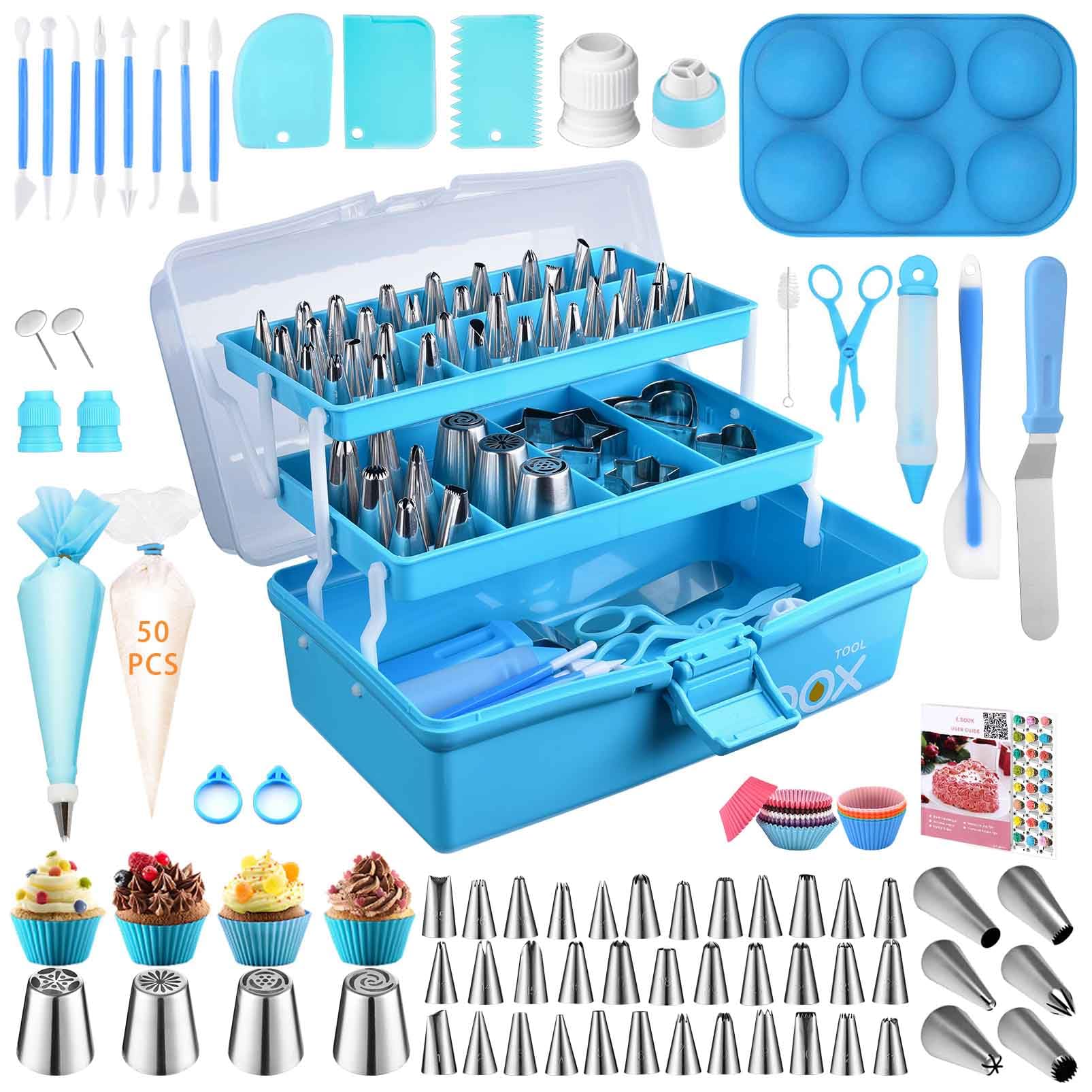AUKOW cake decorating set storage box keeps tools organized for easy access.
