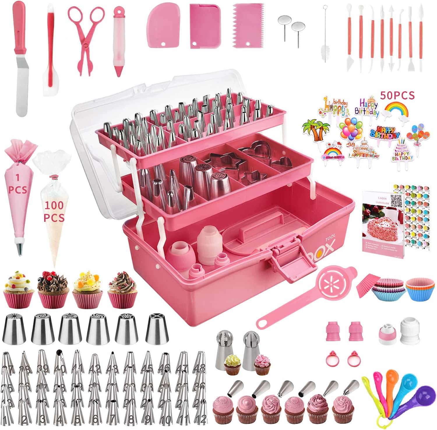 AUKOW cake decorating kit in storage case keeps tools organized.