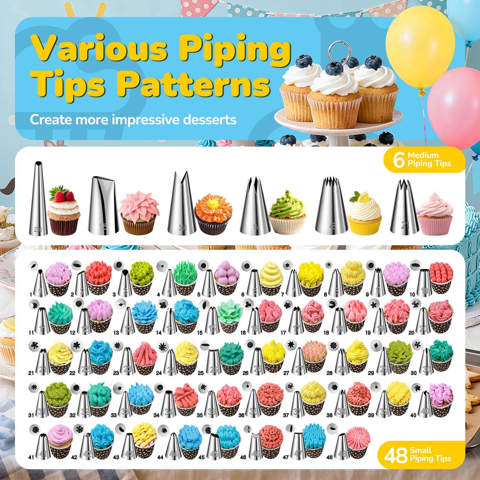 AUKOW cake decorating kit six medium tips for bold lines