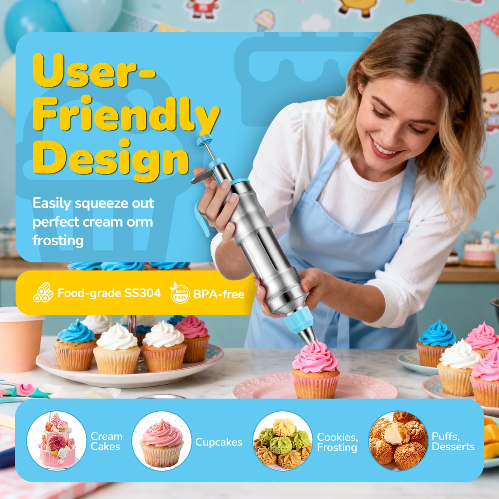 AUKOW cake decorating kit piping tip couplers for versatile designs