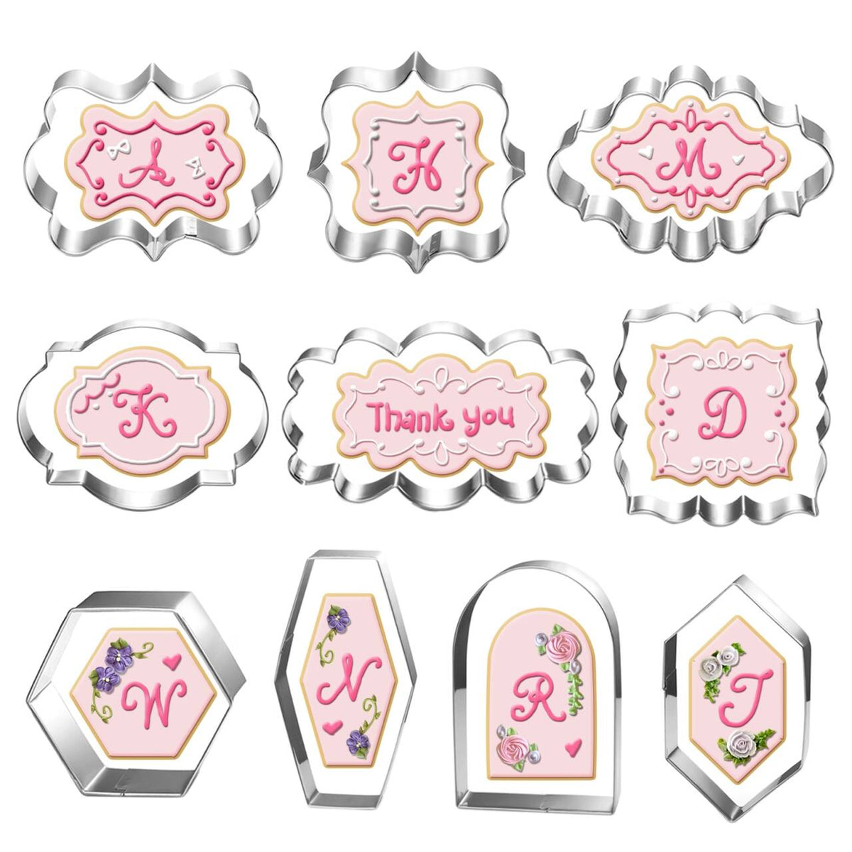 Auktosmn large plaque cookie cutters set for durable, rust-resistant framing of cookies.