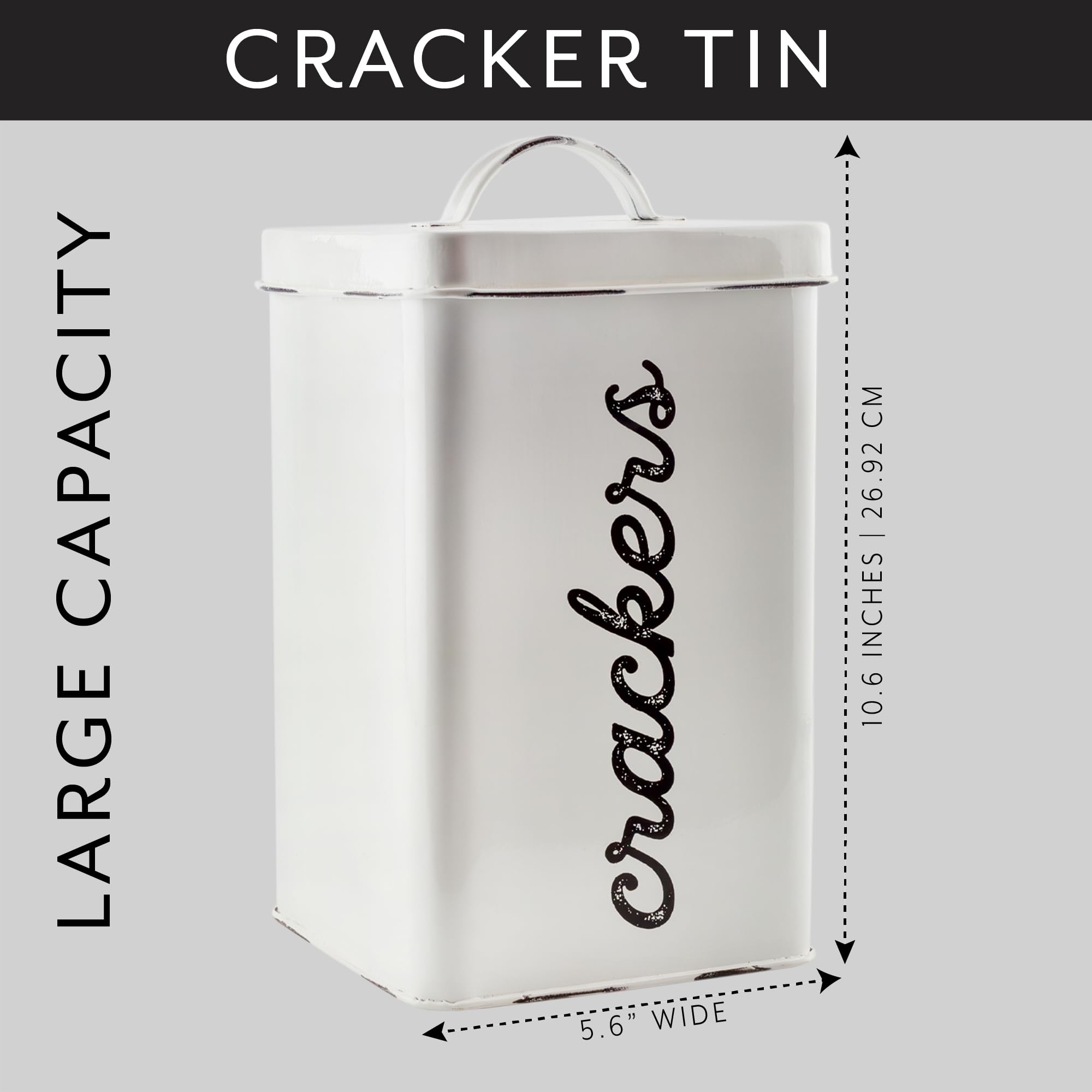 AuldHome cracker tin with script enhances dorm or small kitchen display.