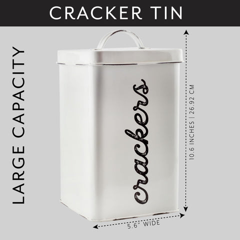 AuldHome cracker tin with script enhances dorm or small kitchen display.