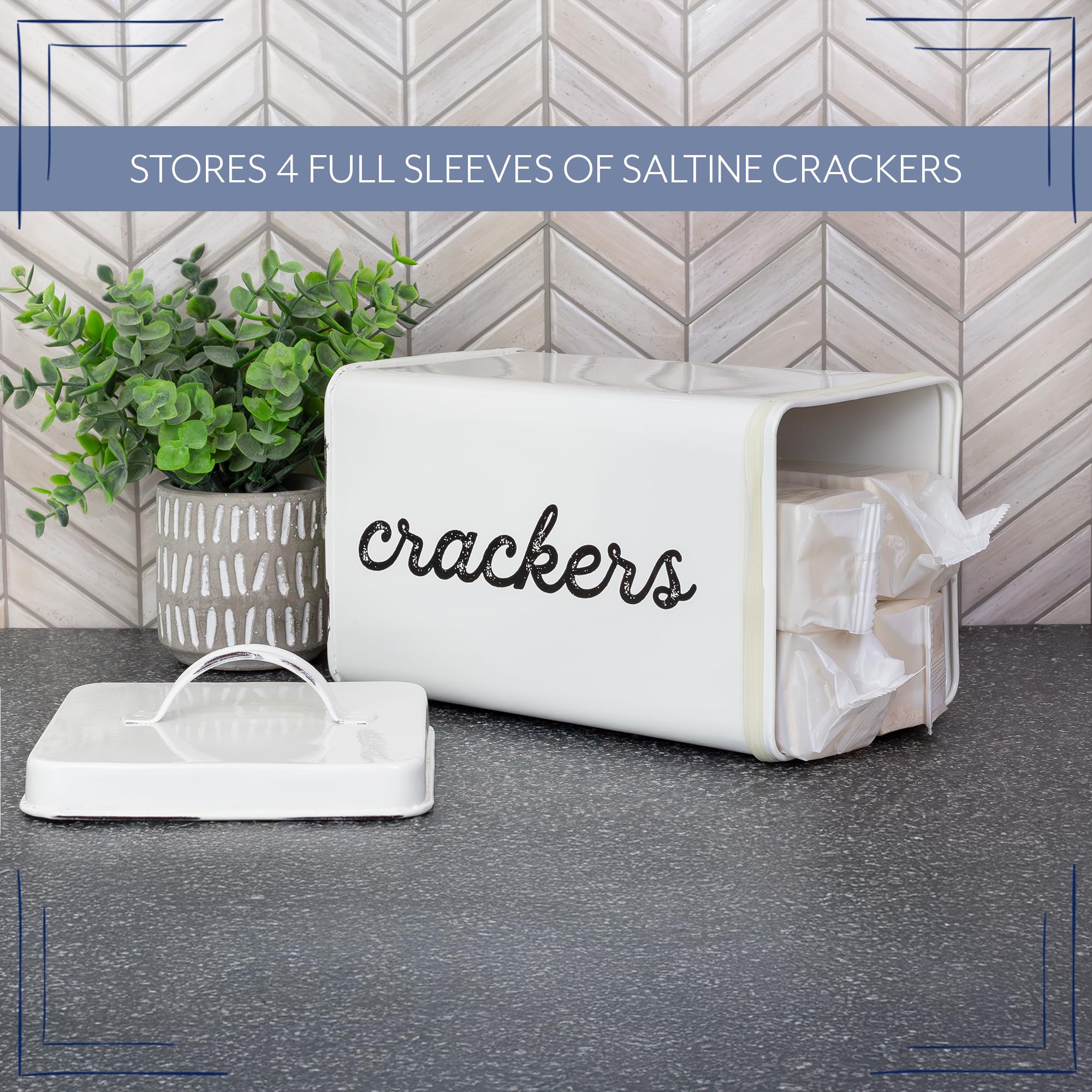 AuldHome enamelware collection cracker tin complements rustic kitchen decor.