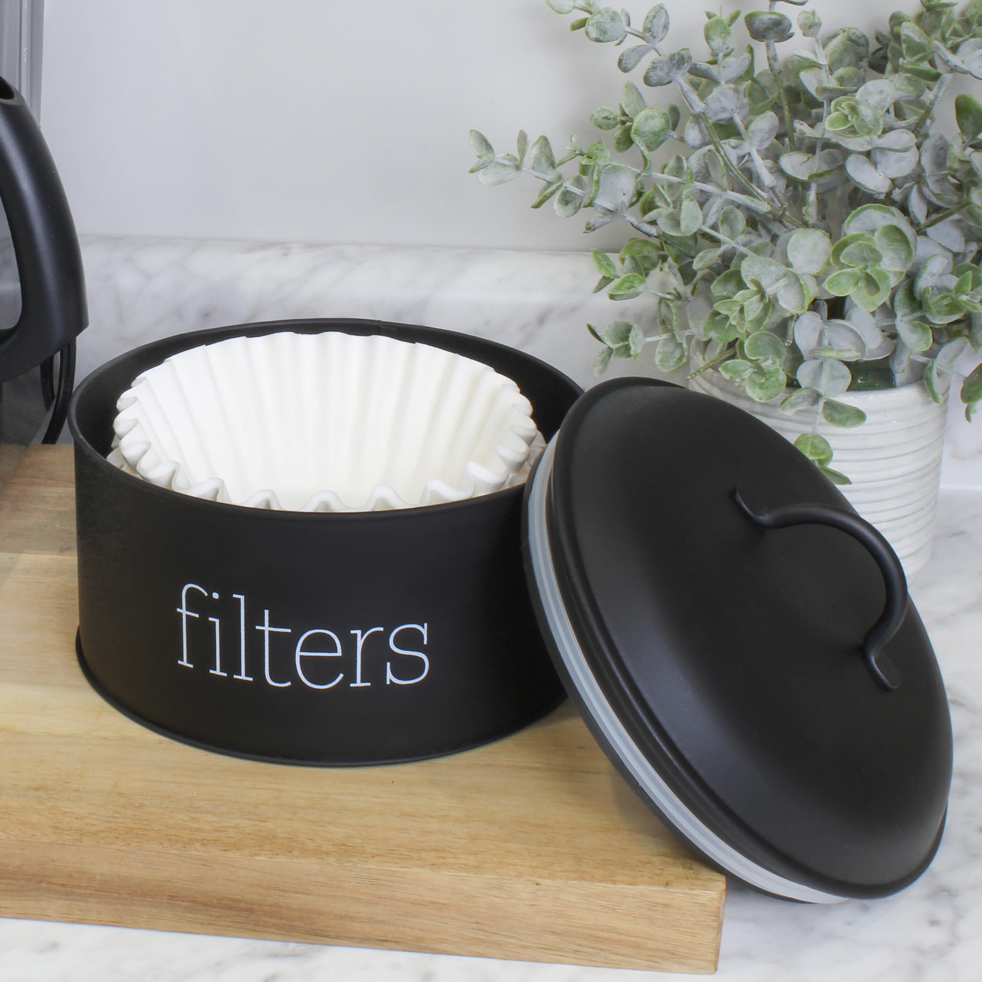 AuldHome Design basket coffee filter holder black side view adds modern farmhouse style