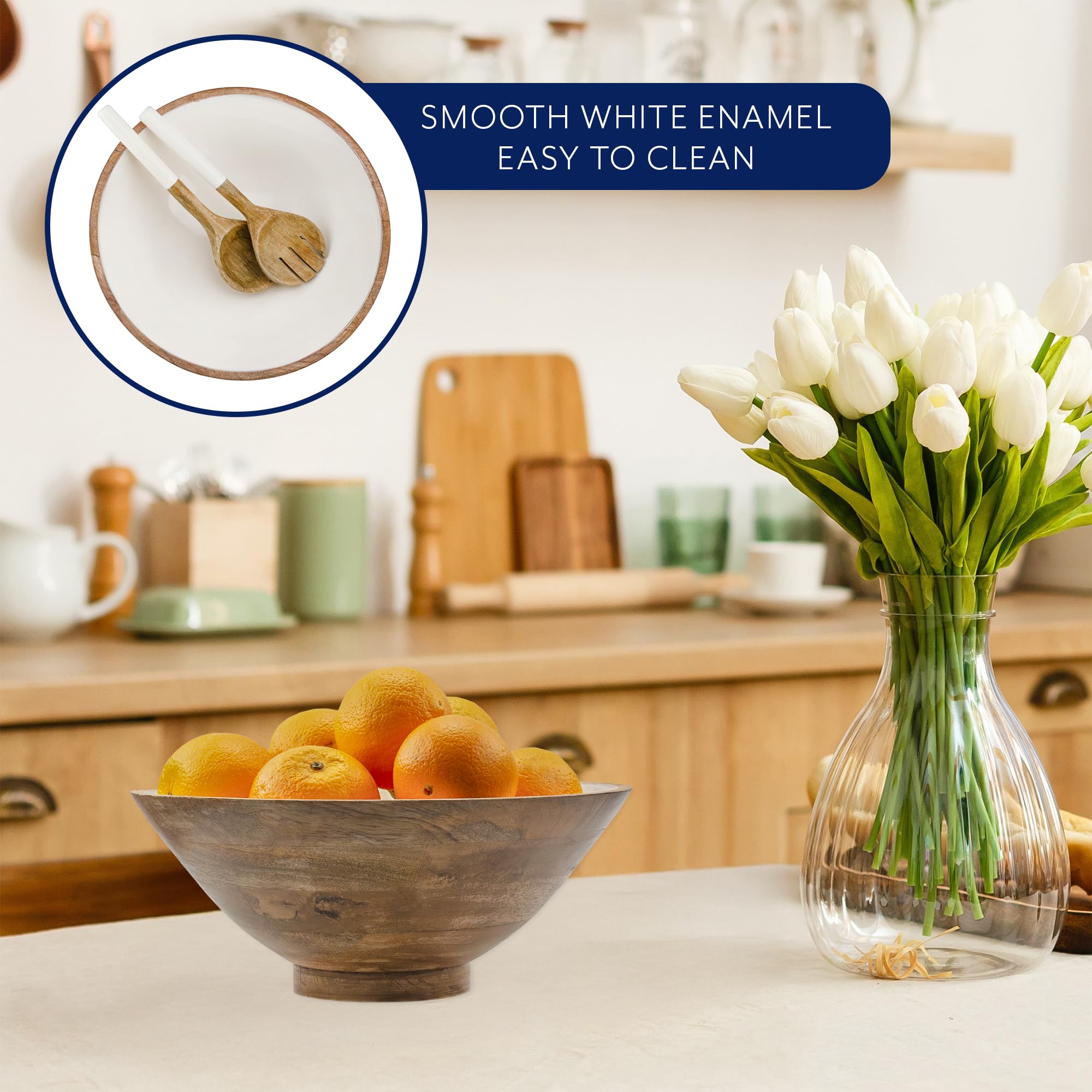 AuldHome Design brown exterior bowl finish offers a timeless wood-tone look.