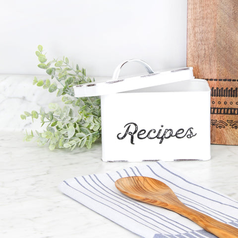 AuldHome Design compact kitchen storage, countertop-ready recipe box suits small spaces.