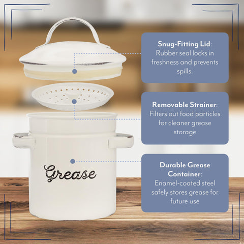 AuldHome Design enamelware in distressed white for farmhouse kitchens