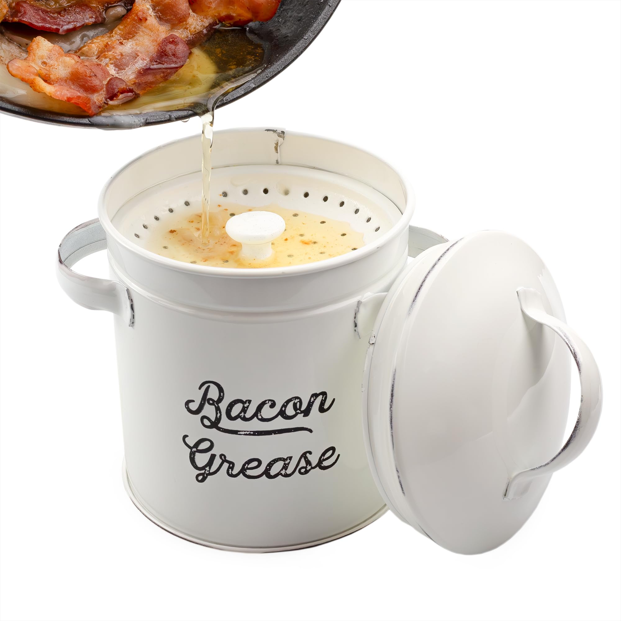 AuldHome Design grease container with built in strainer for easy grease separation