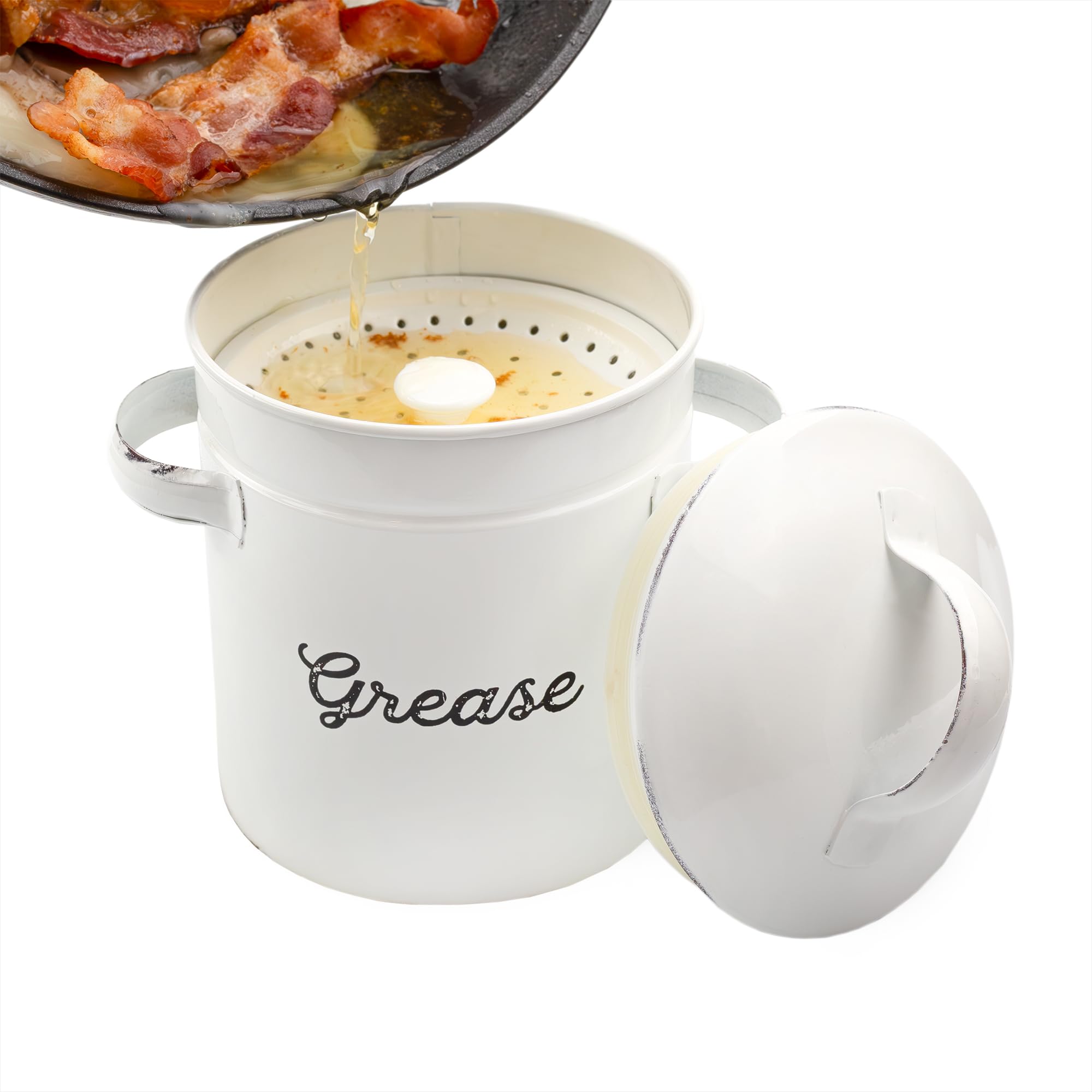 AuldHome Design grease container with strainer for easy drippings management