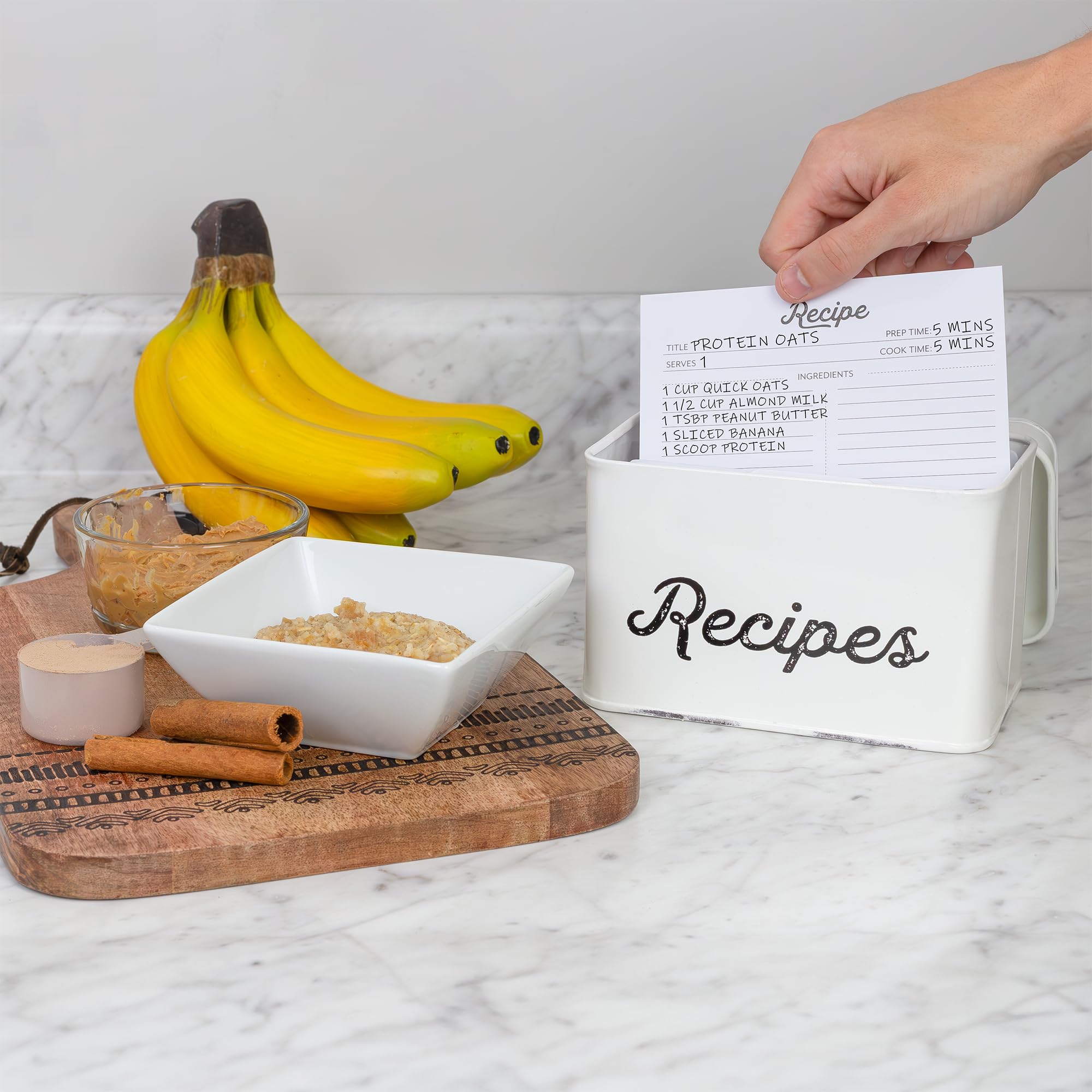 AuldHome Design enamel box, handle-detail, showcases convenient grip for countertop organization.