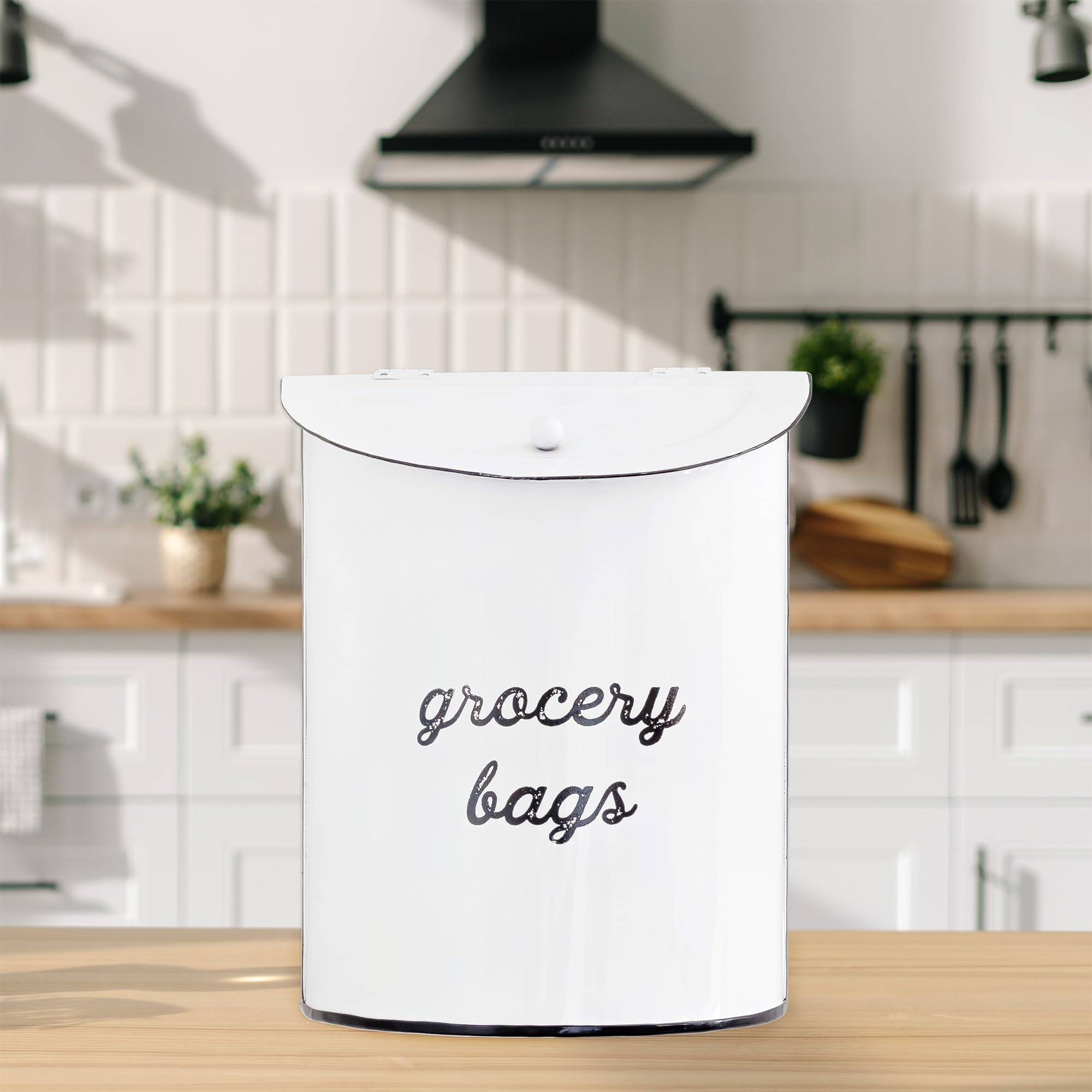 AuldHome Design laundry room storage solution for bags and rags.