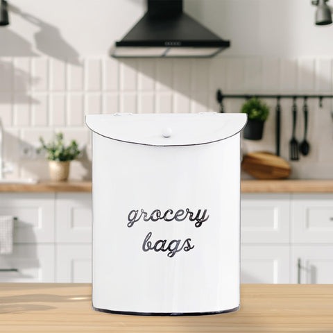 AuldHome Design laundry room storage solution for bags and rags.