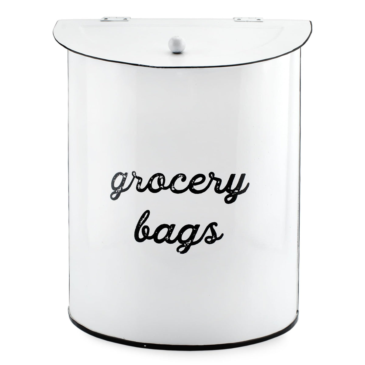 AuldHome Design rustic grocery bag holder mounted on kitchen wall keeps bags organized.