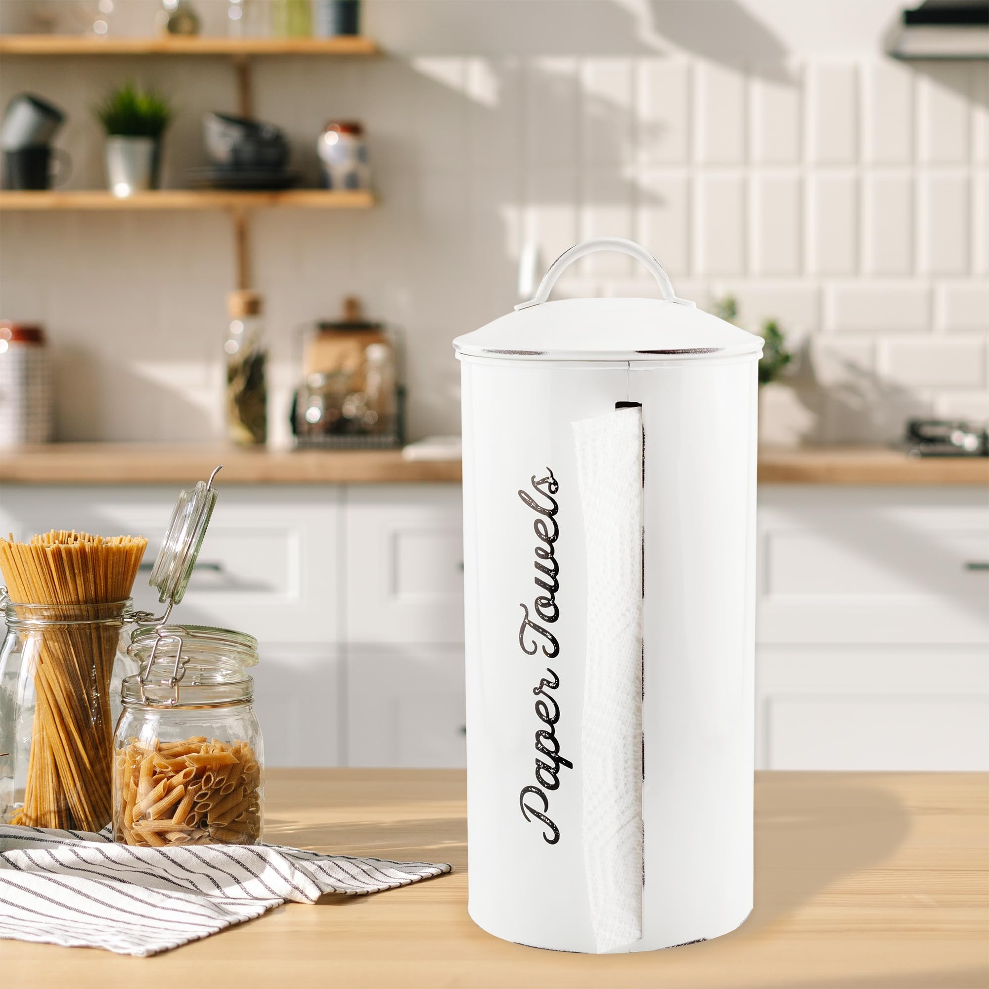 AuldHome white enamel over steel construction for durable counter storage.
