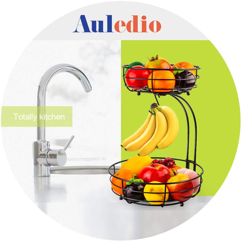 AULEDIO iron 2-tier basket with banana hanger visible on counter