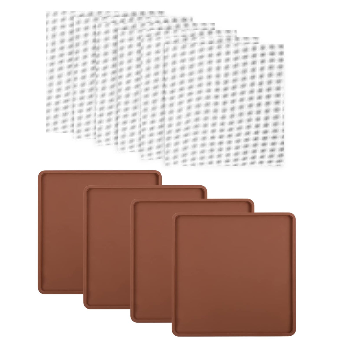 Aulock silicone dehydrator mats with raised lip design prevent spills during drying.