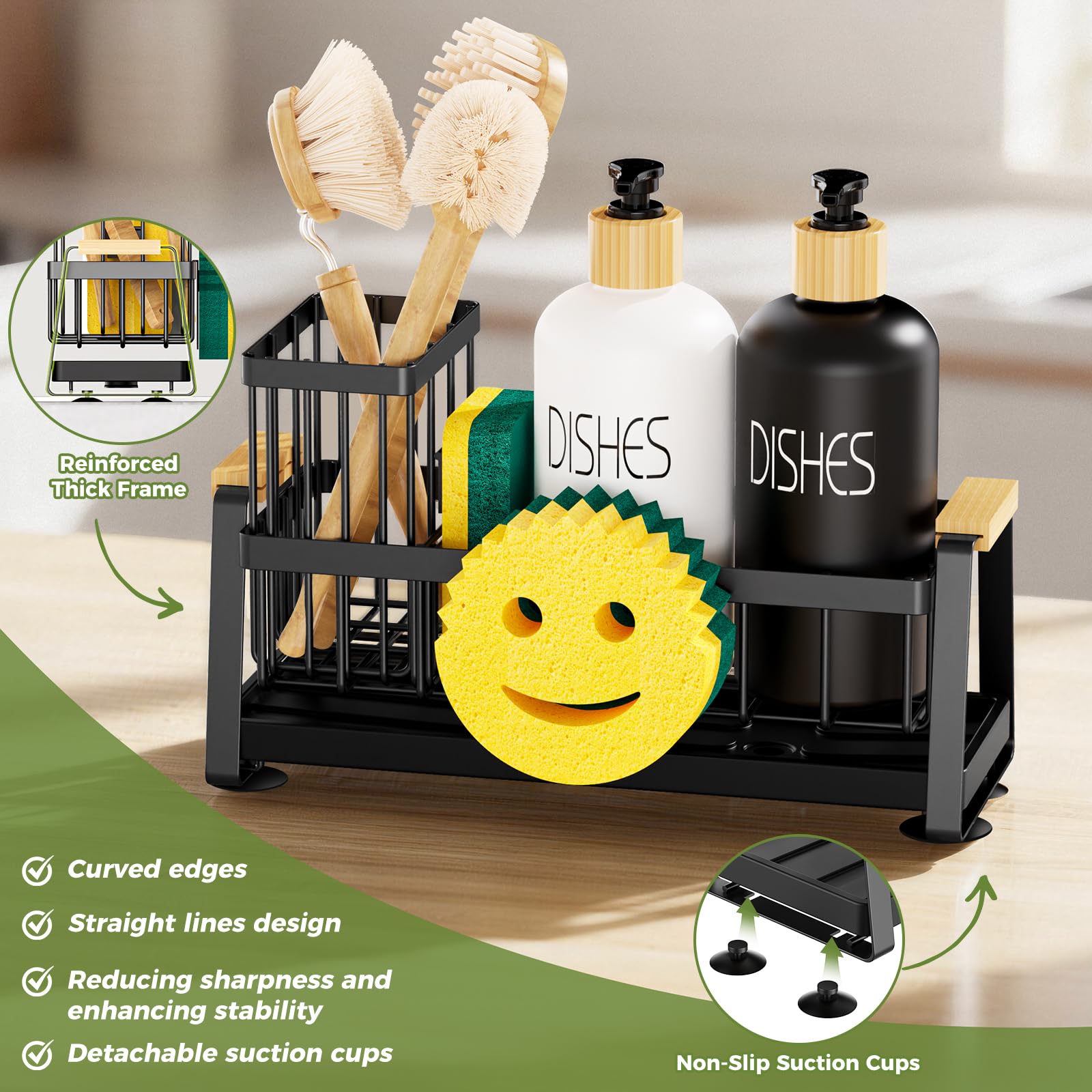 AUMOVAWA dish brush holder keeps brushes secure and accessible.