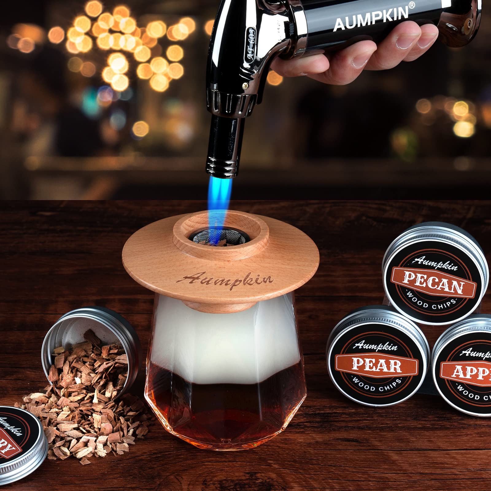 Aumpkin six-flavor wood chips for personalized drink infusions.