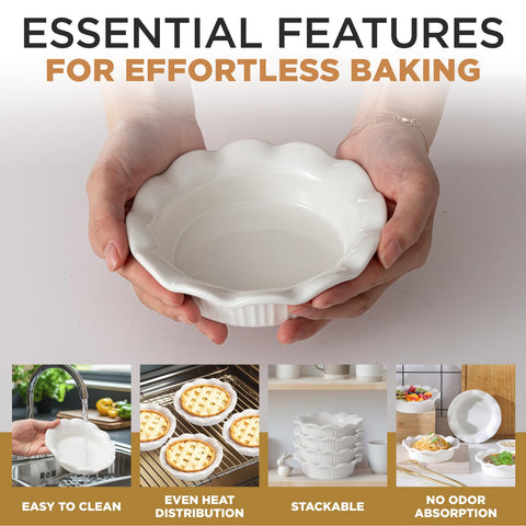 Aunt Shannon's Kitchen oven-safe porcelain pans endure heat for baking and roasting.