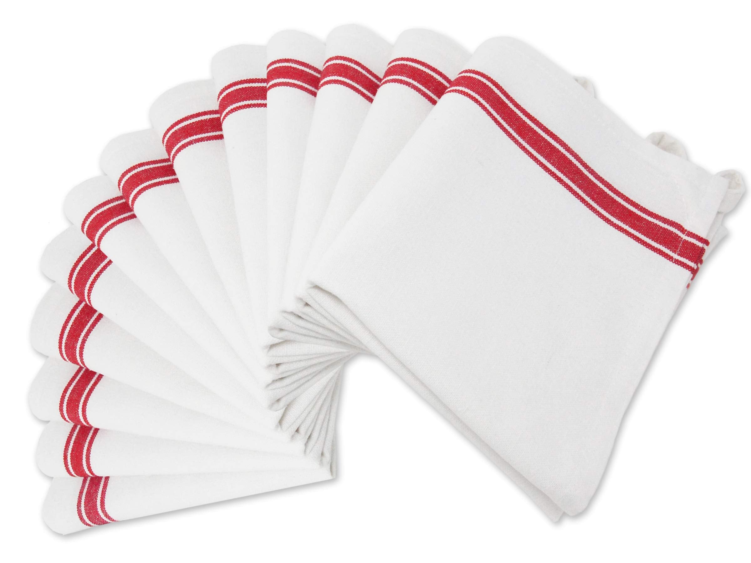 Aunti Em's Kitchen 13-pack red stripes towels, durable and visible for daily use.