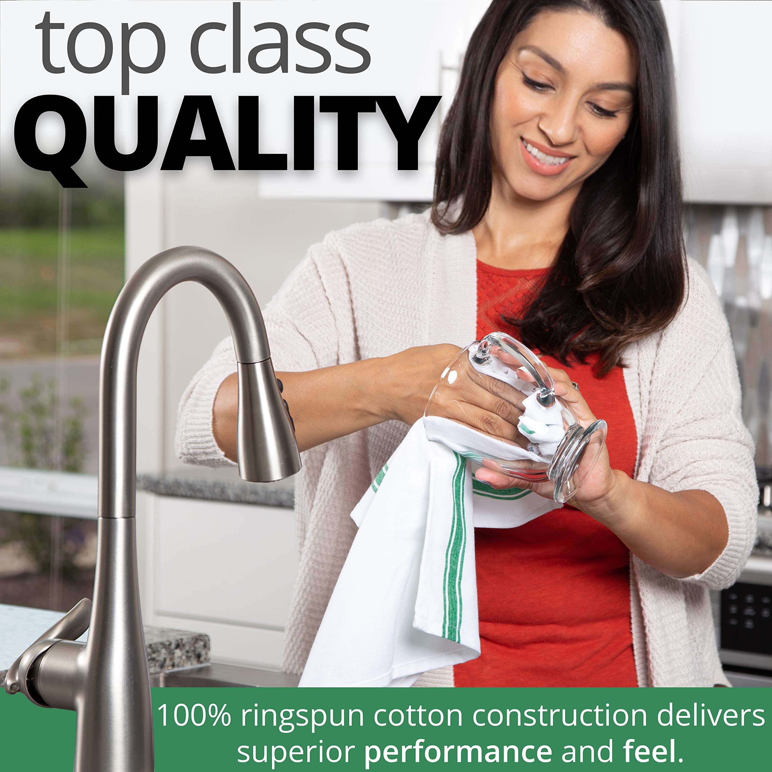 Aunti Em's Kitchen air-jet weave towels for tighter, durable weave.