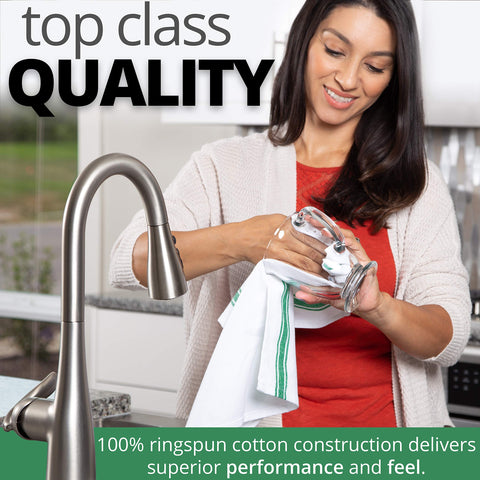 Aunti Em's Kitchen air-jet weave towels for tighter, durable weave.