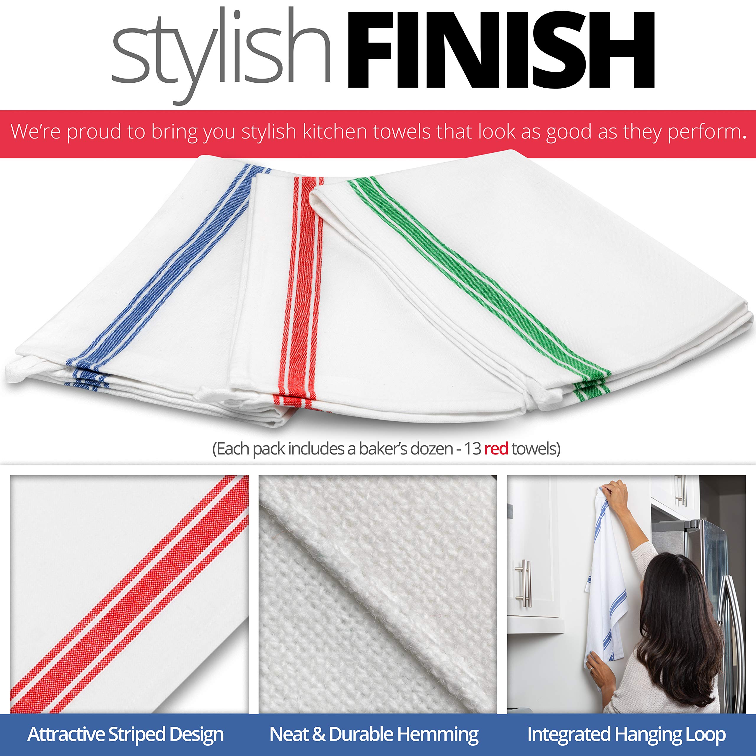 Aunti Em's Kitchen towel includes a hanging loop for easy storage.
