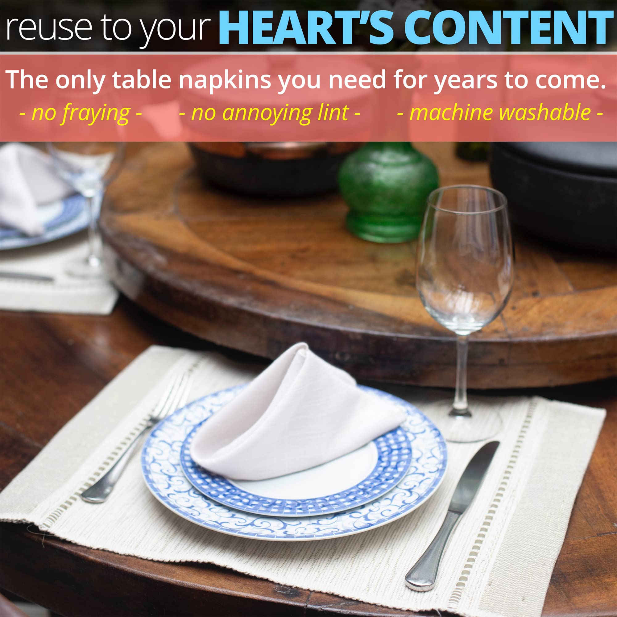 Aunti Em's Kitchen set of 12 napkins offers versatile holiday and daily use.