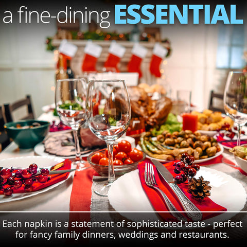 Aunti Em's Kitchen white napkins 20x20 on dining table setting for elegance