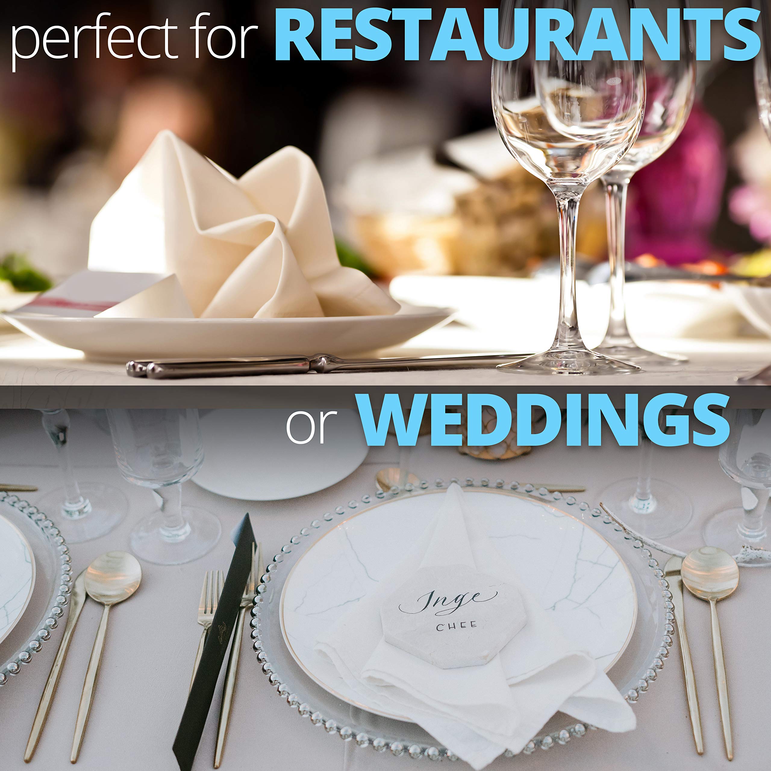 Wedding dinner setup with Aunti Em's Kitchen white napkins 20x20