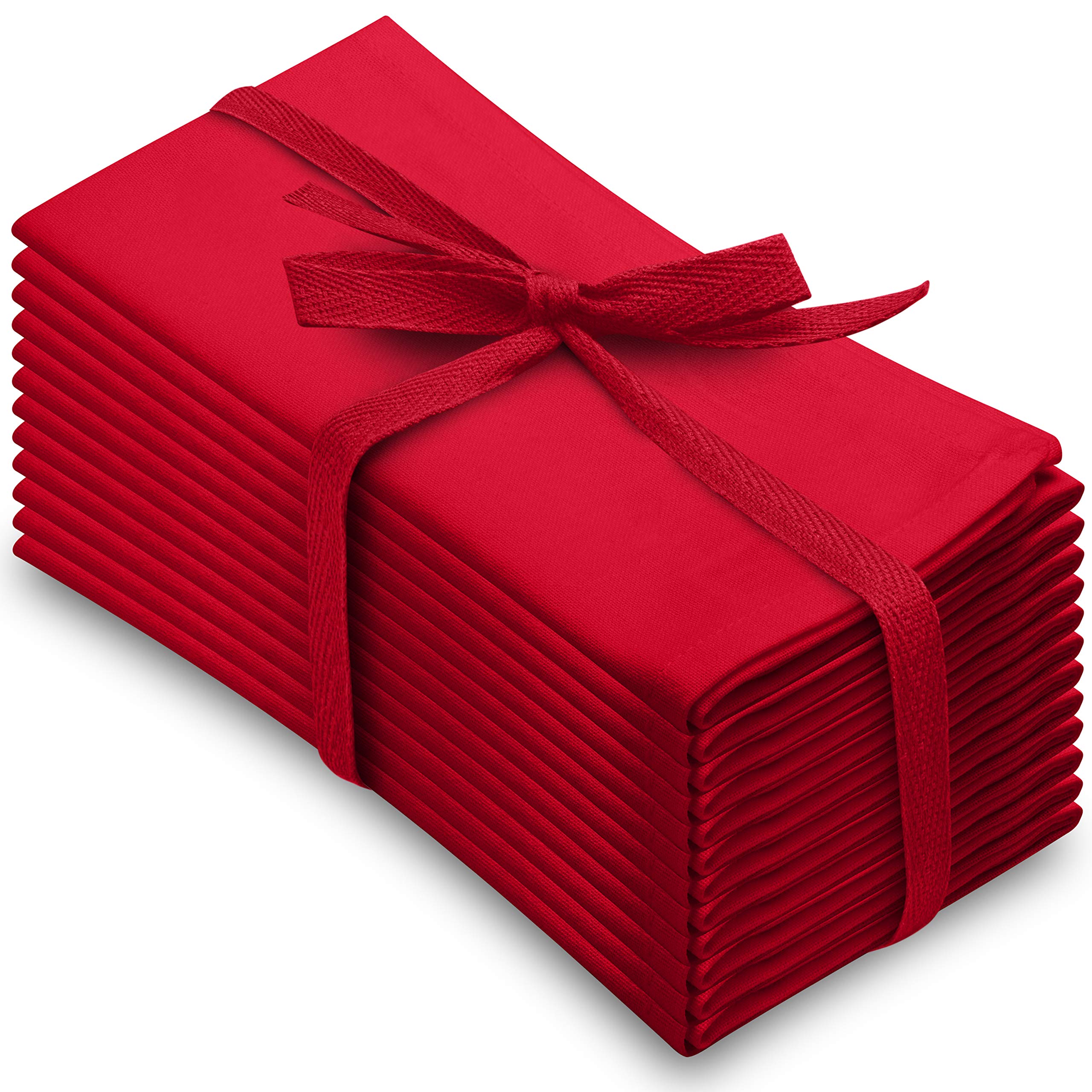Aunti Em's Kitchen wrinkle-resistant dinner napkins in festive red with a refined finish.
