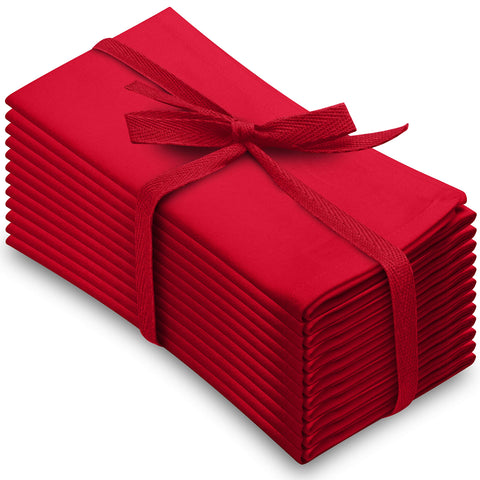 Aunti Em's Kitchen wrinkle-resistant dinner napkins in festive red with a refined finish.