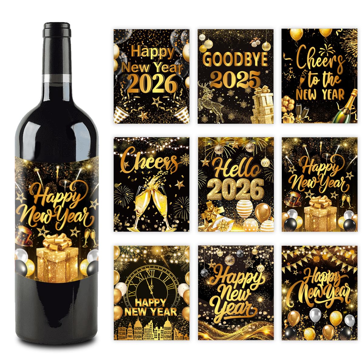 AUOCATTAIL 27-piece New Year labels for wine bottles enhance festive presentation.