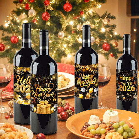 AUOCATTAIL Black and gold wine bottle labels add luxurious touch.