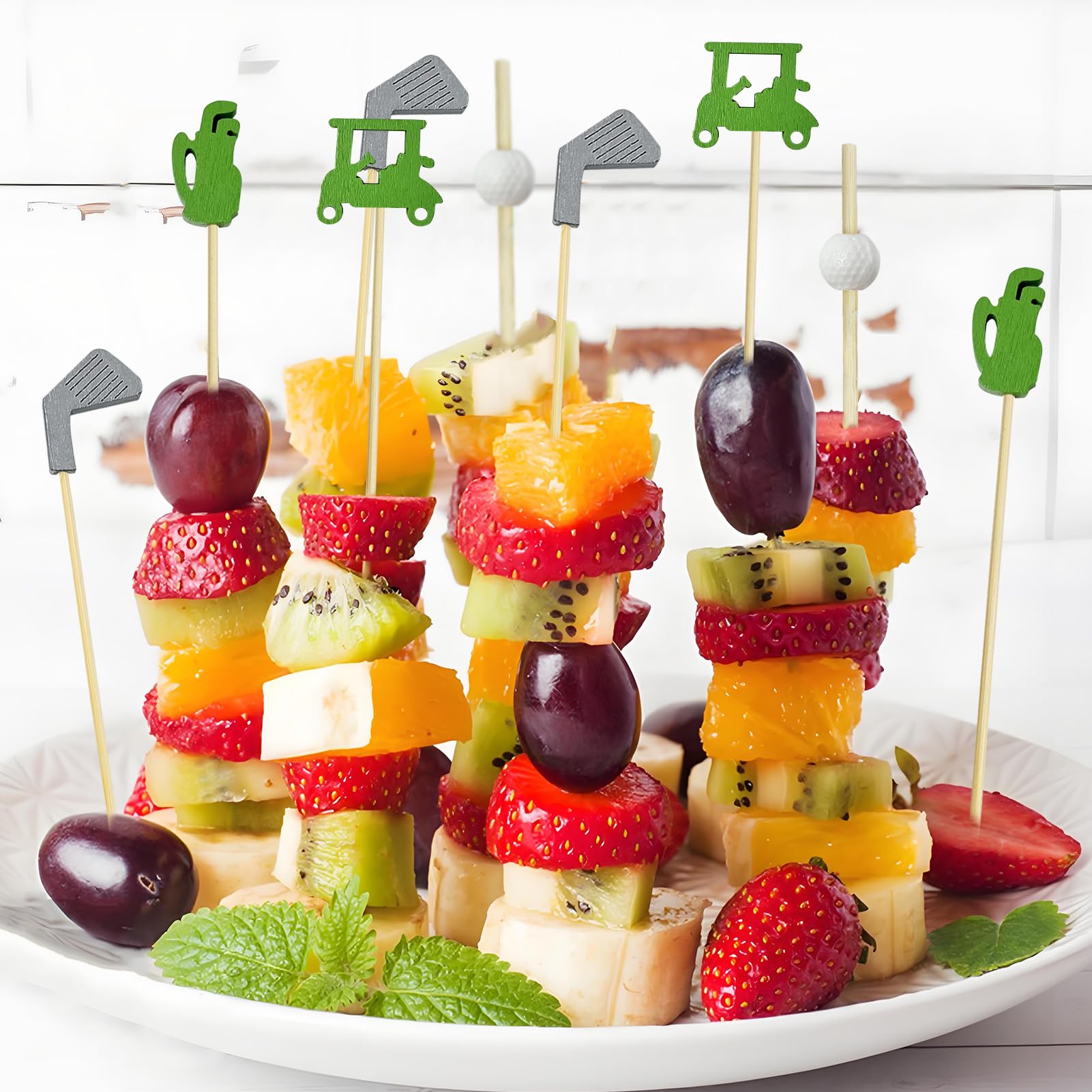 Augoog catering event setup with golf-themed picks for quick serving.