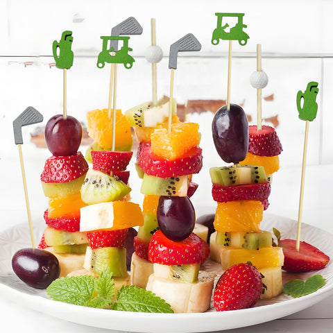 Augoog catering event setup with golf-themed picks for quick serving.