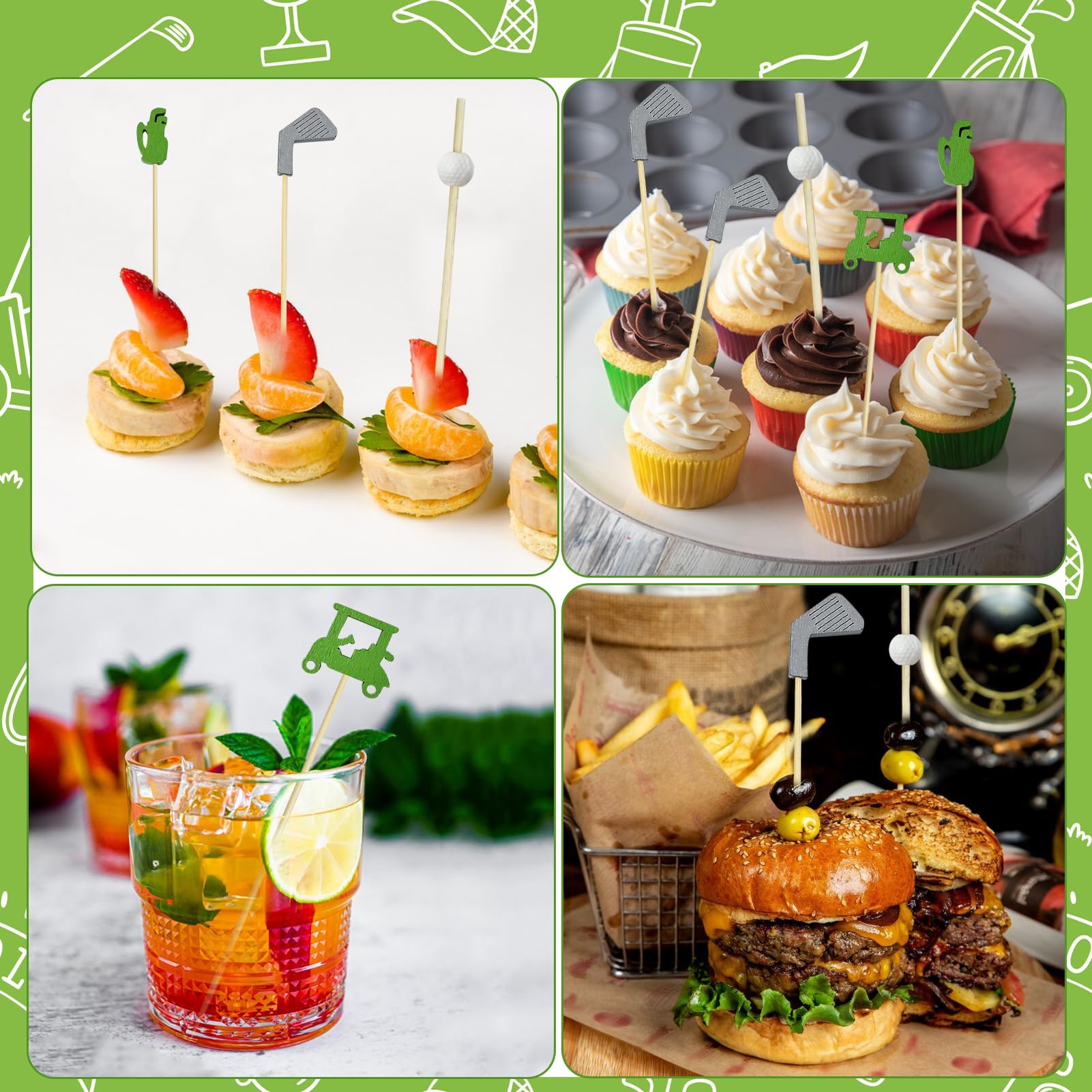 Augoog decorative golf picks elevating fruit trays and snack displays at events.