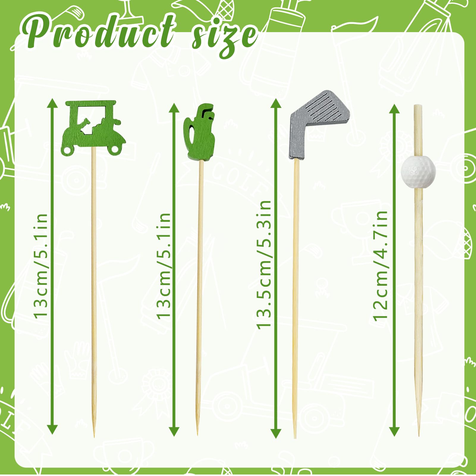 Augoog 4.7-inch golf picks shown in long format for versatile skewer use.