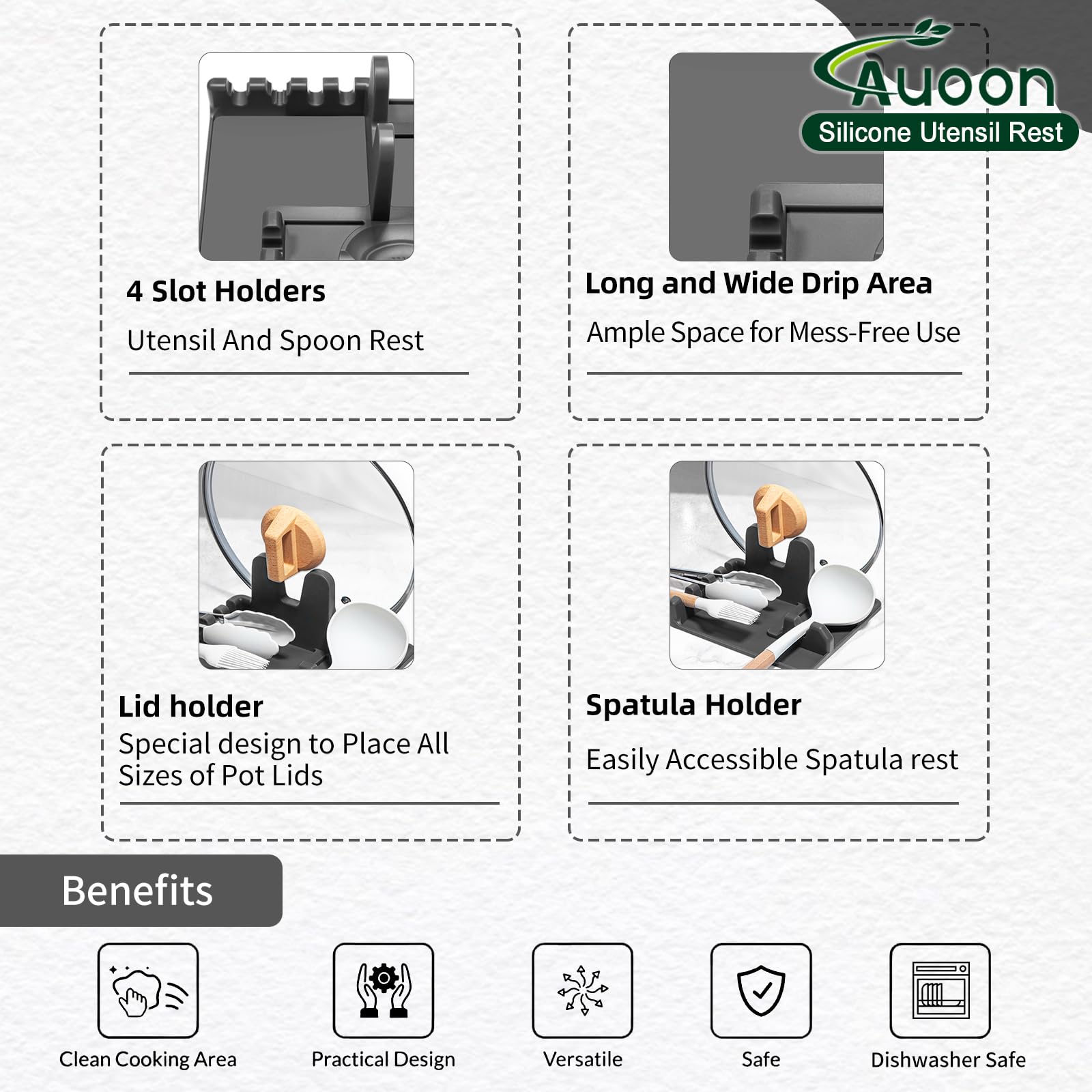 AUOON dishwasher-safe silicone spoon rest for easy cleaning