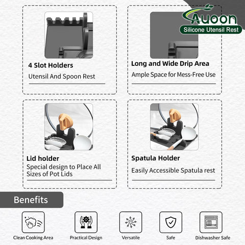 AUOON dishwasher-safe silicone spoon rest for easy cleaning