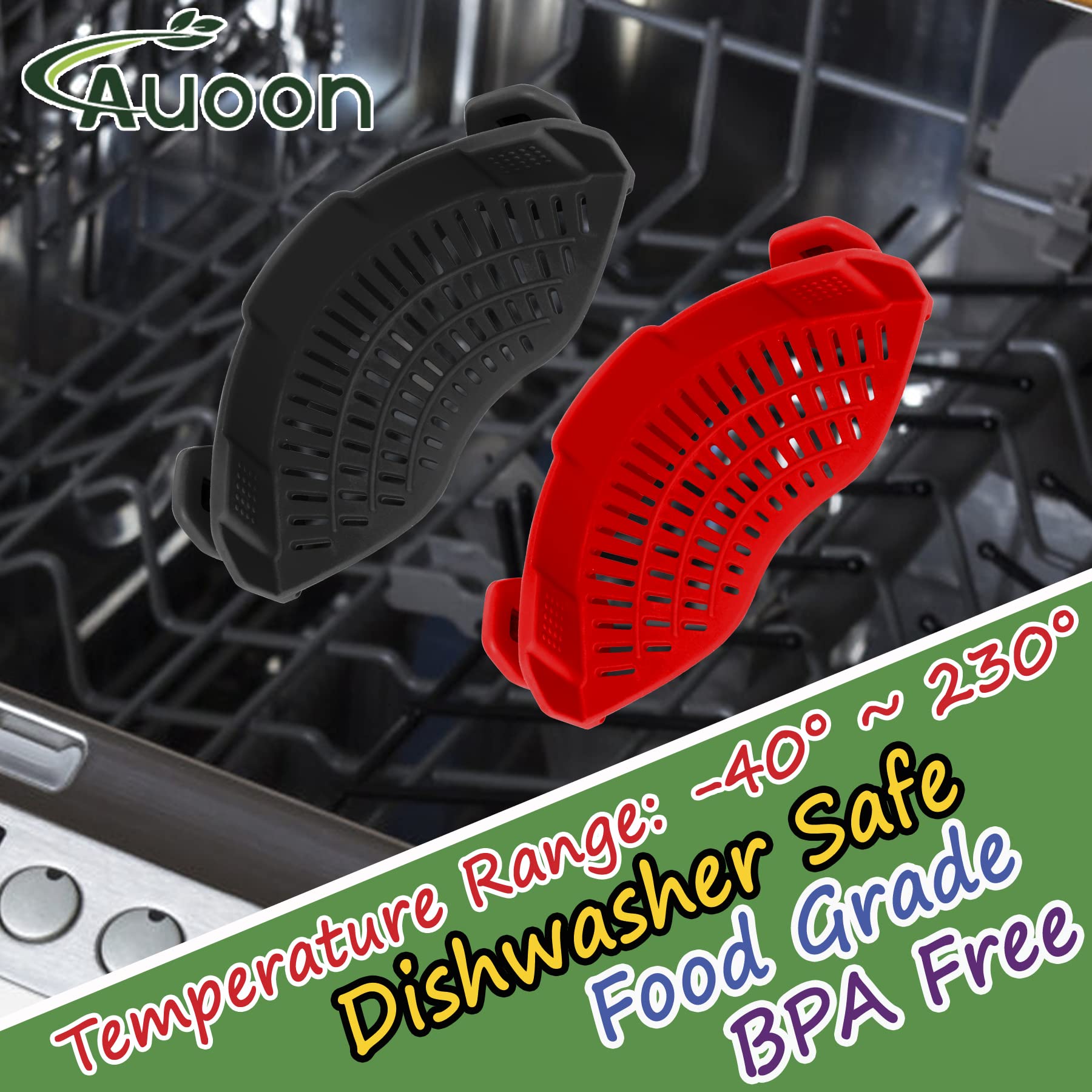 AUOON dishwasher-safe silicone strainer for quick cleanup.